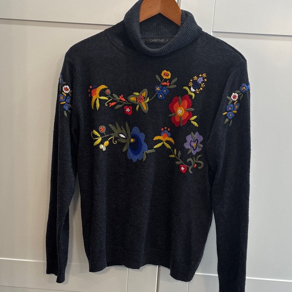 Gabby Isabella Sweater with Colorful Floral Embroidered Design